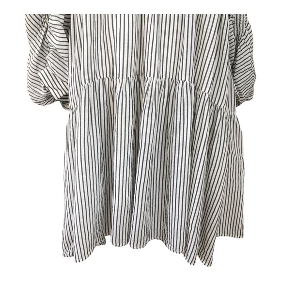FRAME Shirred Babydoll Mini Dress Boho Cowgirl Black White Stripe Puff Sleeve S - Picture 7 of 16